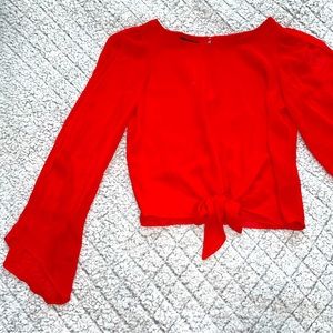 bebe Red Blouse with Flowing Sleeves NWT